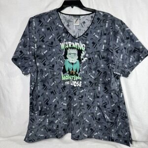Universal Monsters Women's Monster on The‎ Loose Scrub Top Size 3x Halloween